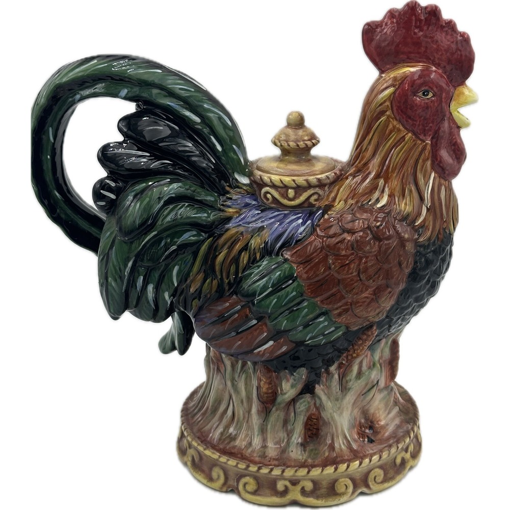 Vtg Ceramic Rooster Teapot‎ Fitz Floyd Chicken Farmhouse Decor Core Country 9"